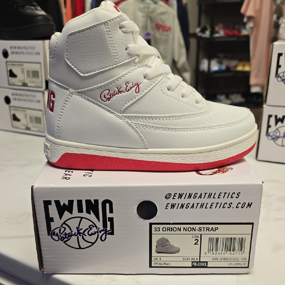 Ewing Athletics Kids White and Red Sneakers